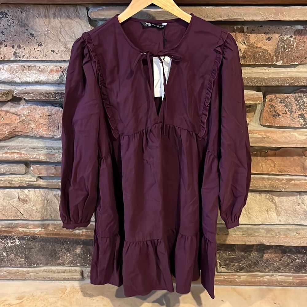 Zara Tiered Purple Long Sleeve Dress